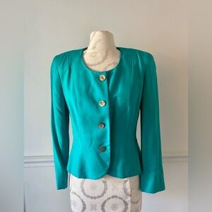 Vintage 1980’s Christian Dior teal blazer jacket with abalone shell buttons